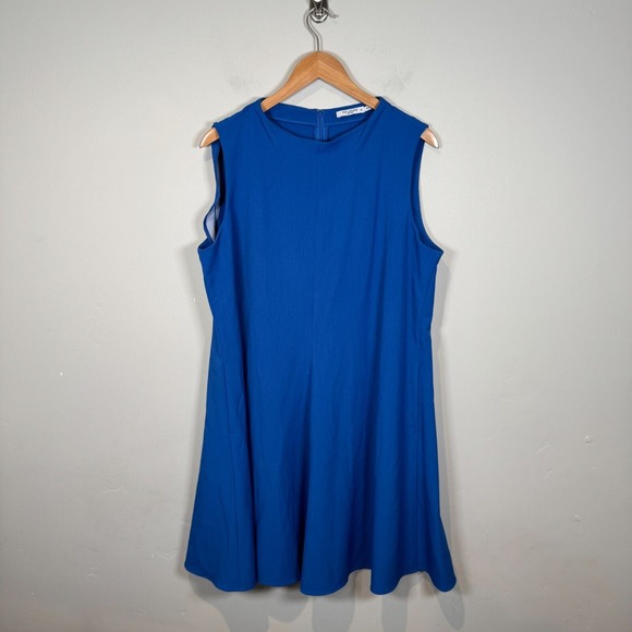 MM Lafleur The Malala‎ Mock Neck Sleeveless Dress Size 16 Blue A Line Pockets - Picture 1 of 9